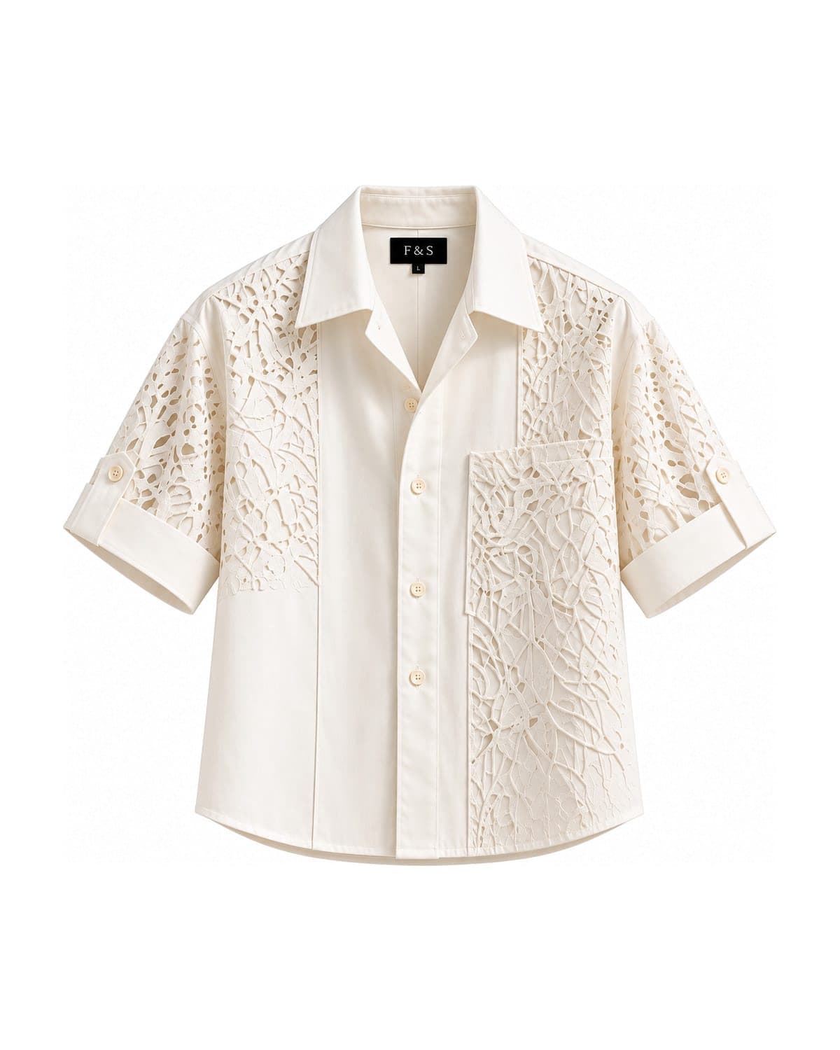 F&S Atelier Ivory Lace Embroidered Shirt — front view