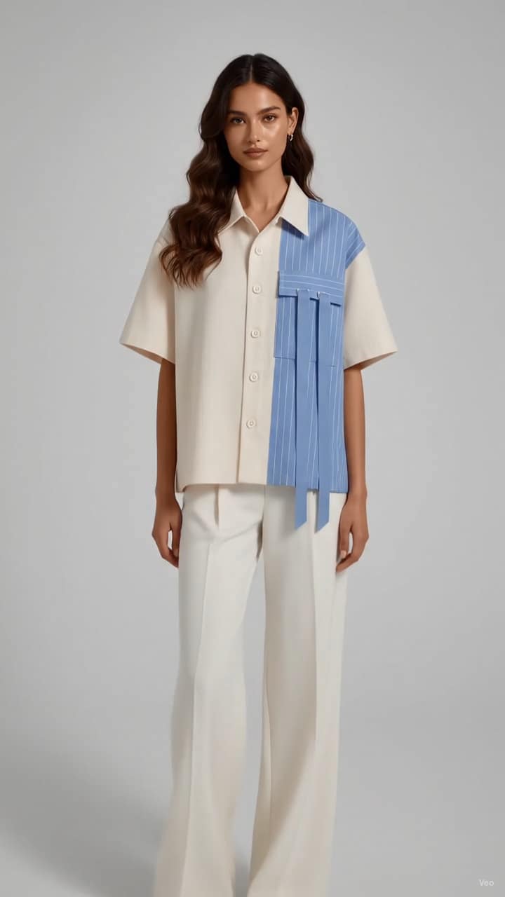 F&S Atelier Azure Contrast Panel Shirt worn by a model