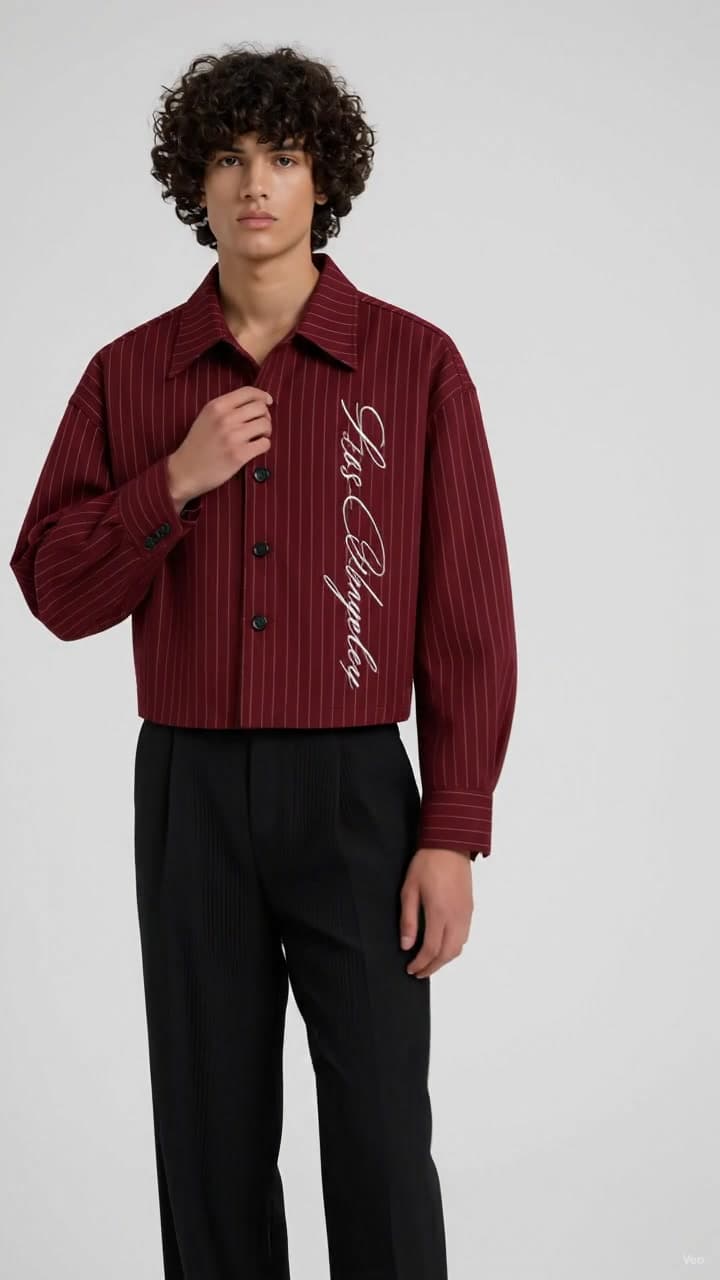 F&S Signature Crimson Pinstripe Shirt worn by a model