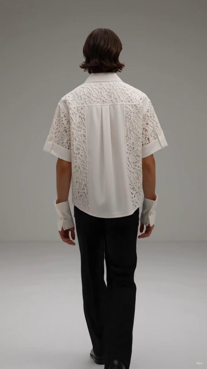F&S Atelier Ivory Lace Embroidered Shirt worn by a model