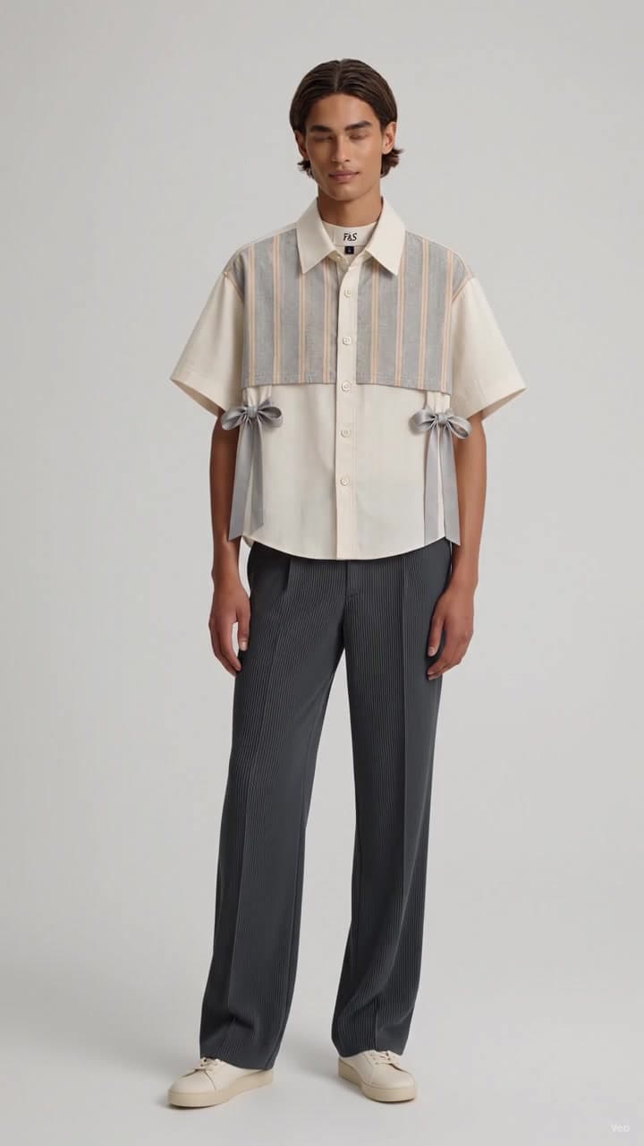 F&S Atelier Ivory Ribbon Shirt worn by a model