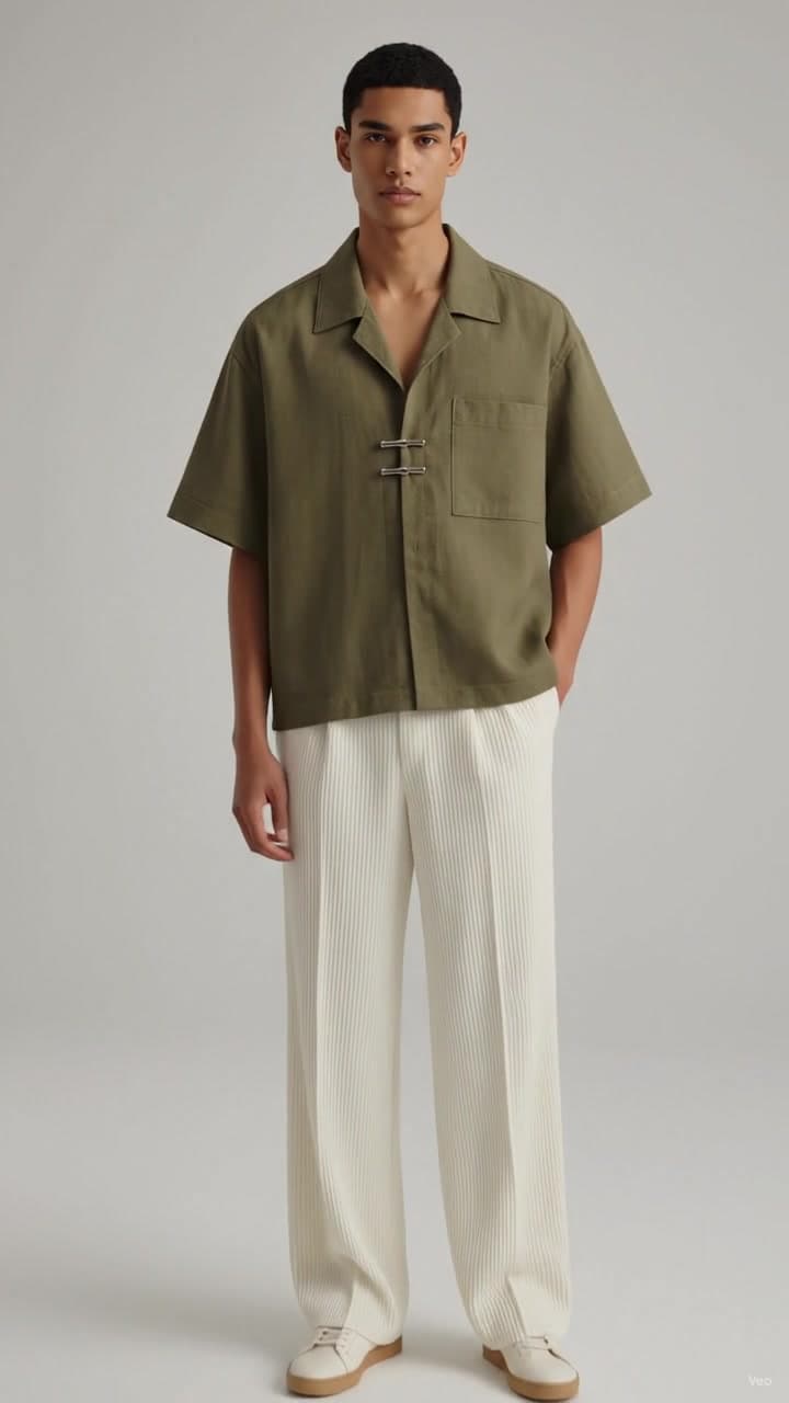 F&S Atelier Olive Toggle Shirt worn by a model