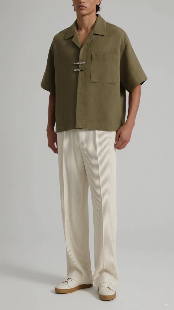F&S Atelier Olive Toggle Shirt worn by a model